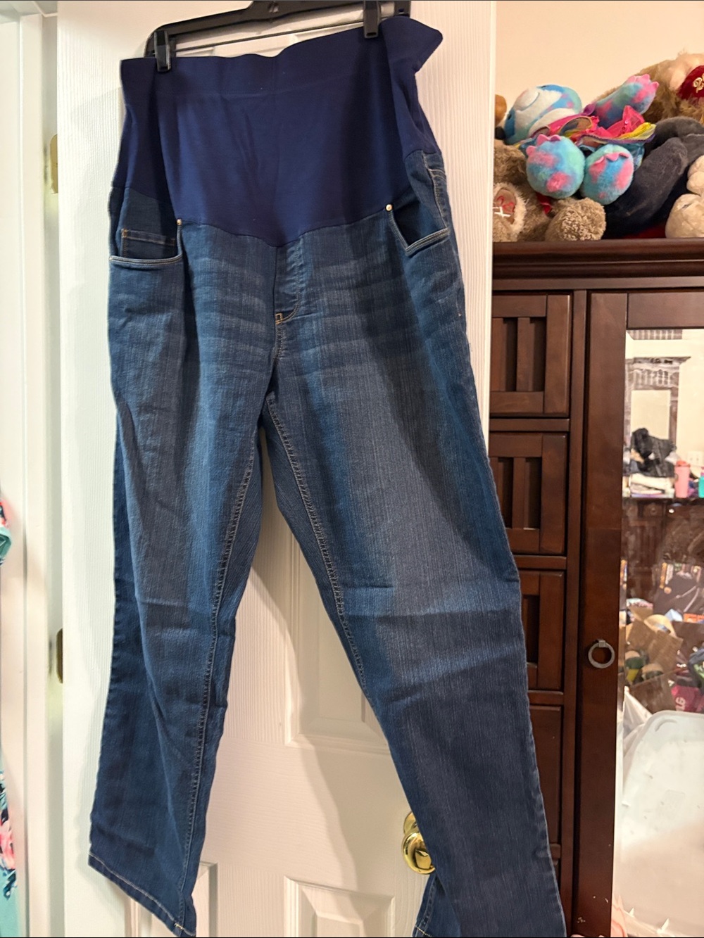 Navy Maternity Straight Leg Jeans with Overband